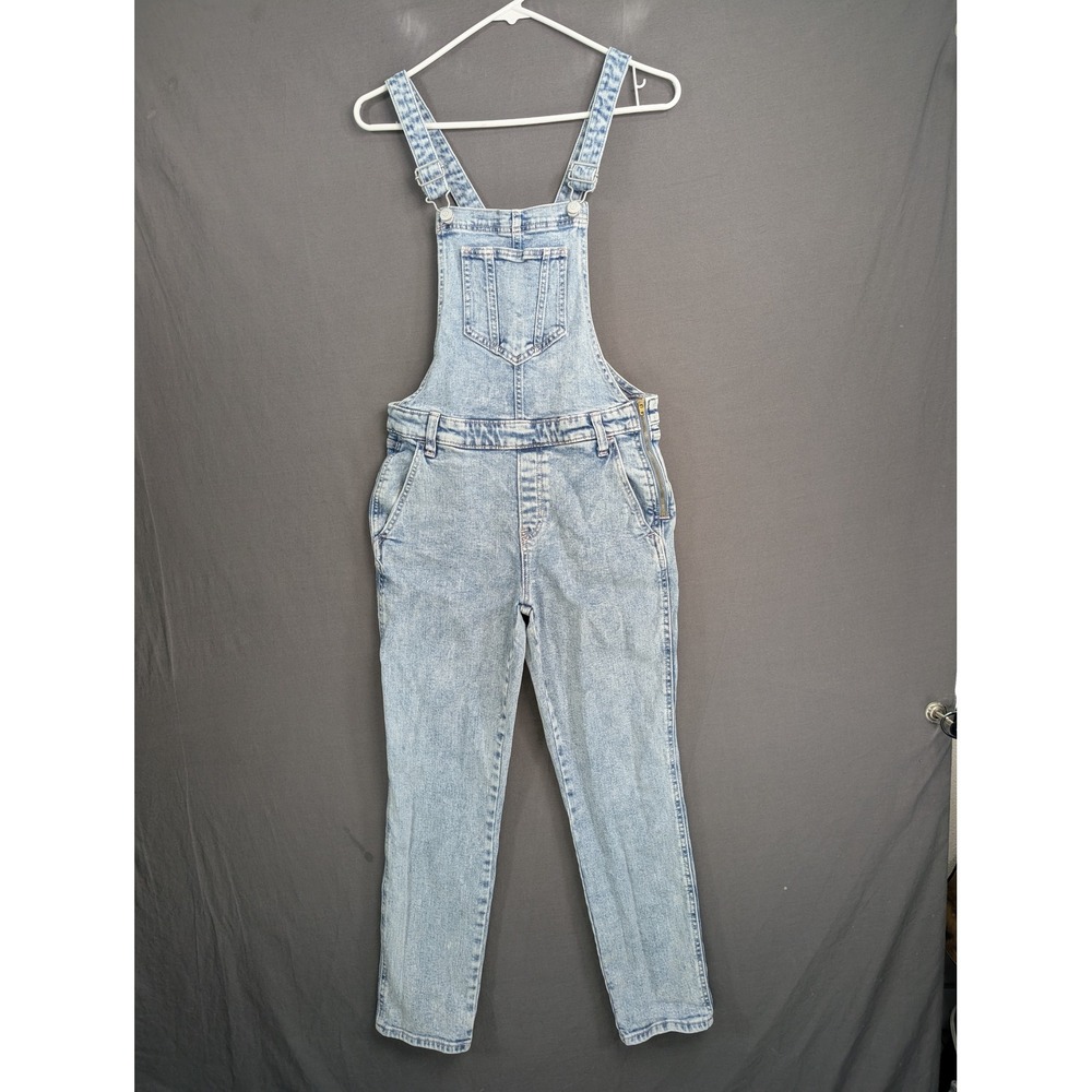 Old Navy Womens Acid Wash Denim Overalls Size 6 Light Blue Side Zip Straps